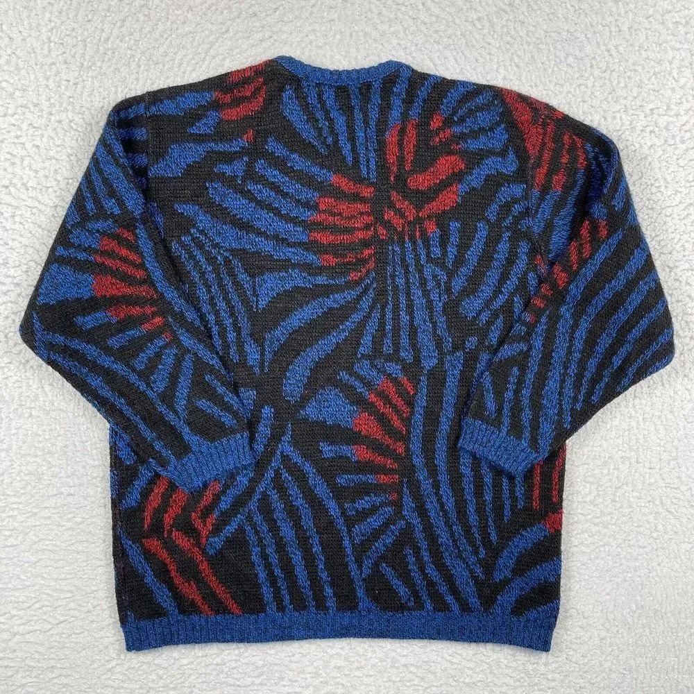 Vintage Sweater‎ Womens Large Blue Red Pullover Artsy Casual Workwear Academia